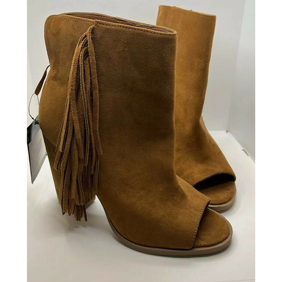 DV Dolce Vita Sz 6.5 Ankle Booties Fringe Peep Toe Womens - Picture 1 of 5